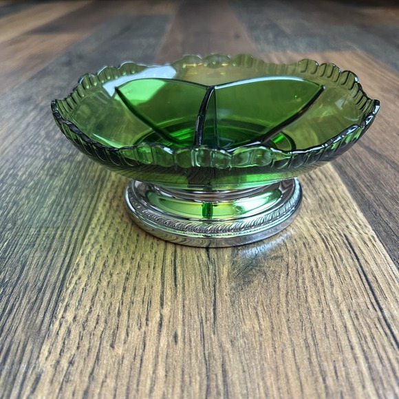 Farber Bros Other - Vintage Cambridge Forest Green Gadroon 3-Part Relish Dish Farber Bros Base